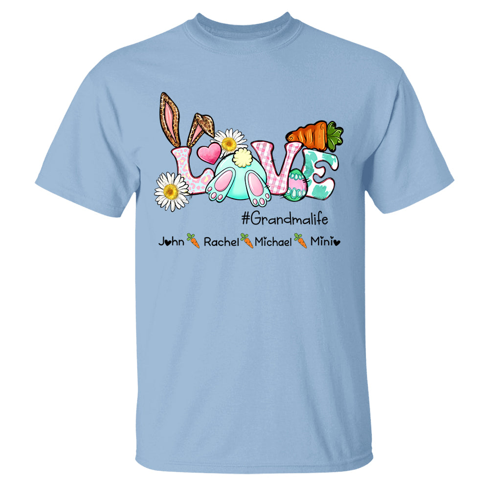 Love Easter Bunny Grandmalife Shirt, Easter Day Custom Shirt, Easter Bunny Shirt With Kids Name