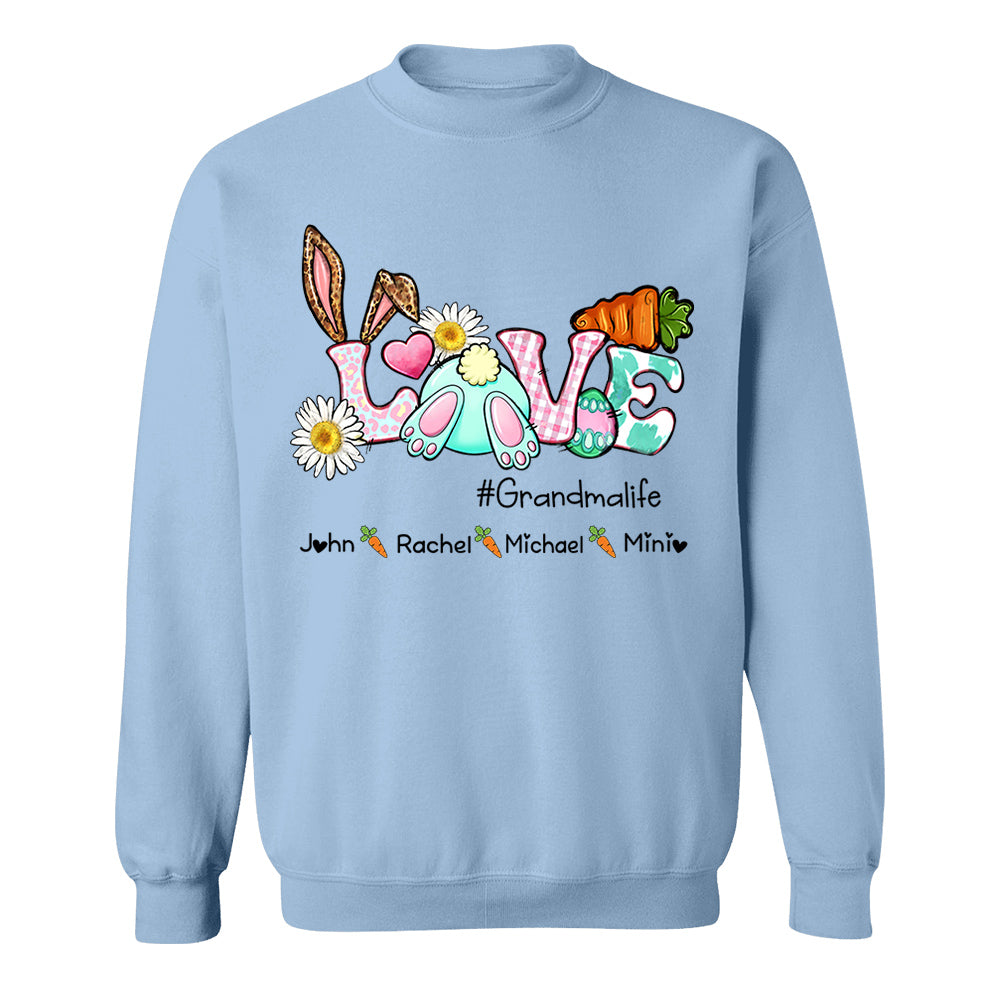 Love Easter Bunny Grandmalife Shirt, Easter Day Custom Shirt, Easter Bunny Shirt With Kids Name