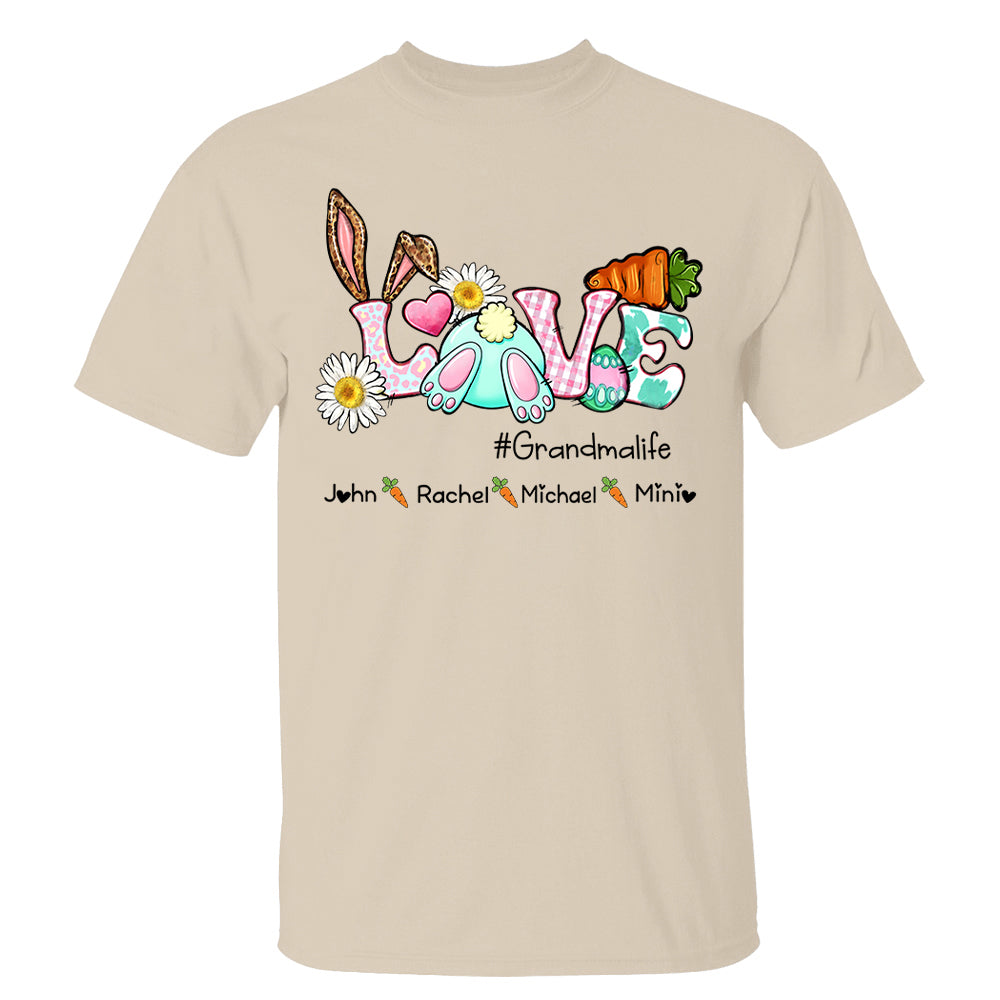 Love Easter Bunny Grandmalife Shirt, Easter Day Custom Shirt, Easter Bunny Shirt With Kids Name