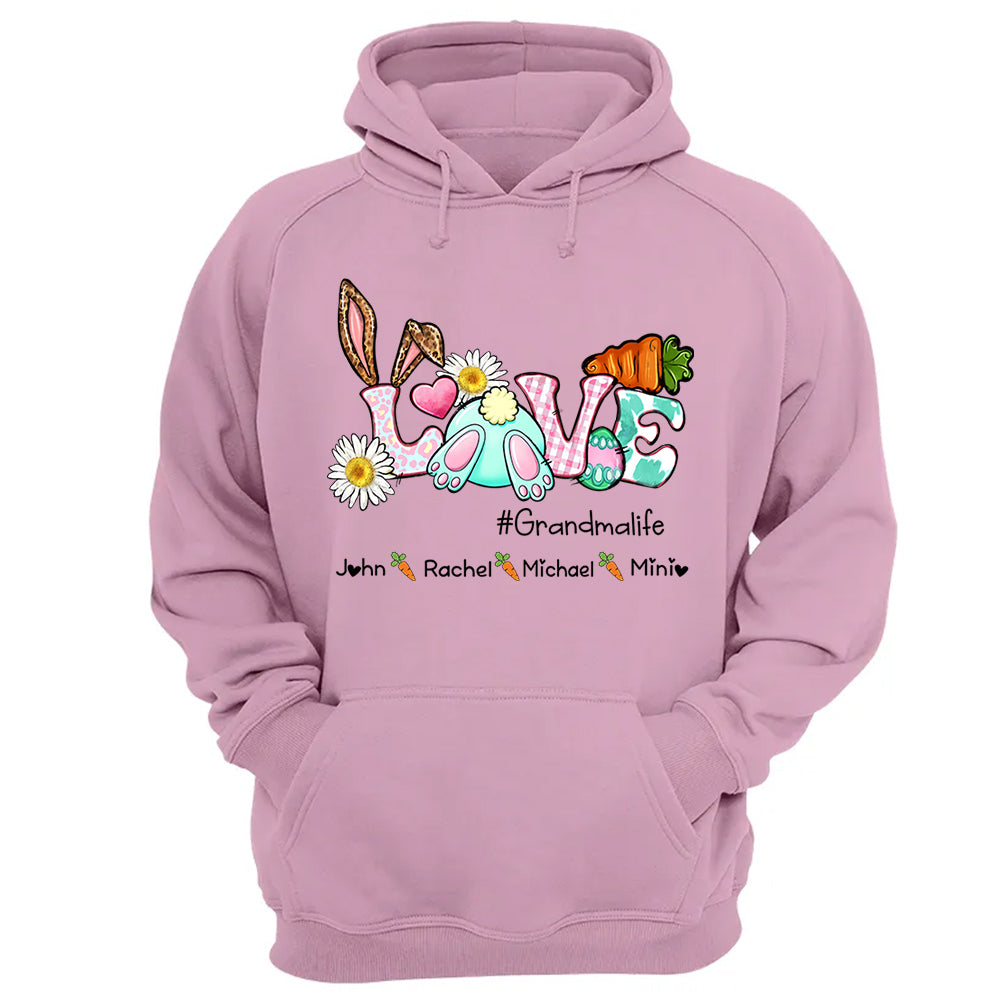 Love Easter Bunny Grandmalife Shirt, Easter Day Custom Shirt, Easter Bunny Shirt With Kids Name