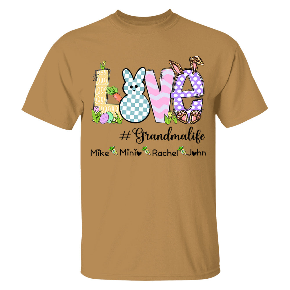 Personalized Love Grandma Life Bunny Easter T-Shirt, Custom Grandma Shirt, Retro Easter Bunny And Carrot Kids