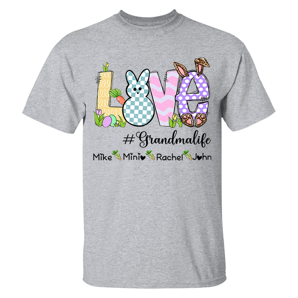 Personalized Love Grandma Life Bunny Easter T-Shirt, Custom Grandma Shirt, Retro Easter Bunny And Carrot Kids