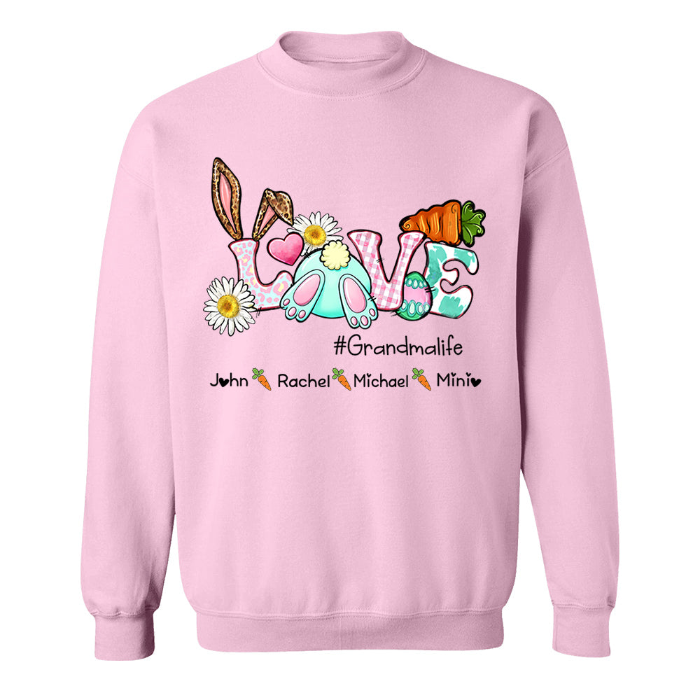 Love Easter Bunny Grandmalife Shirt, Easter Day Custom Shirt, Easter Bunny Shirt With Kids Name