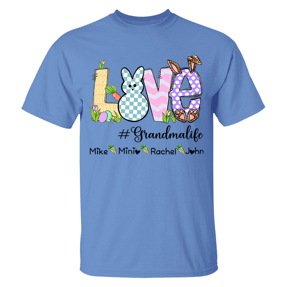 Personalized Love Grandma Life Bunny Easter T-Shirt, Custom Grandma Shirt, Retro Easter Bunny And Carrot Kids