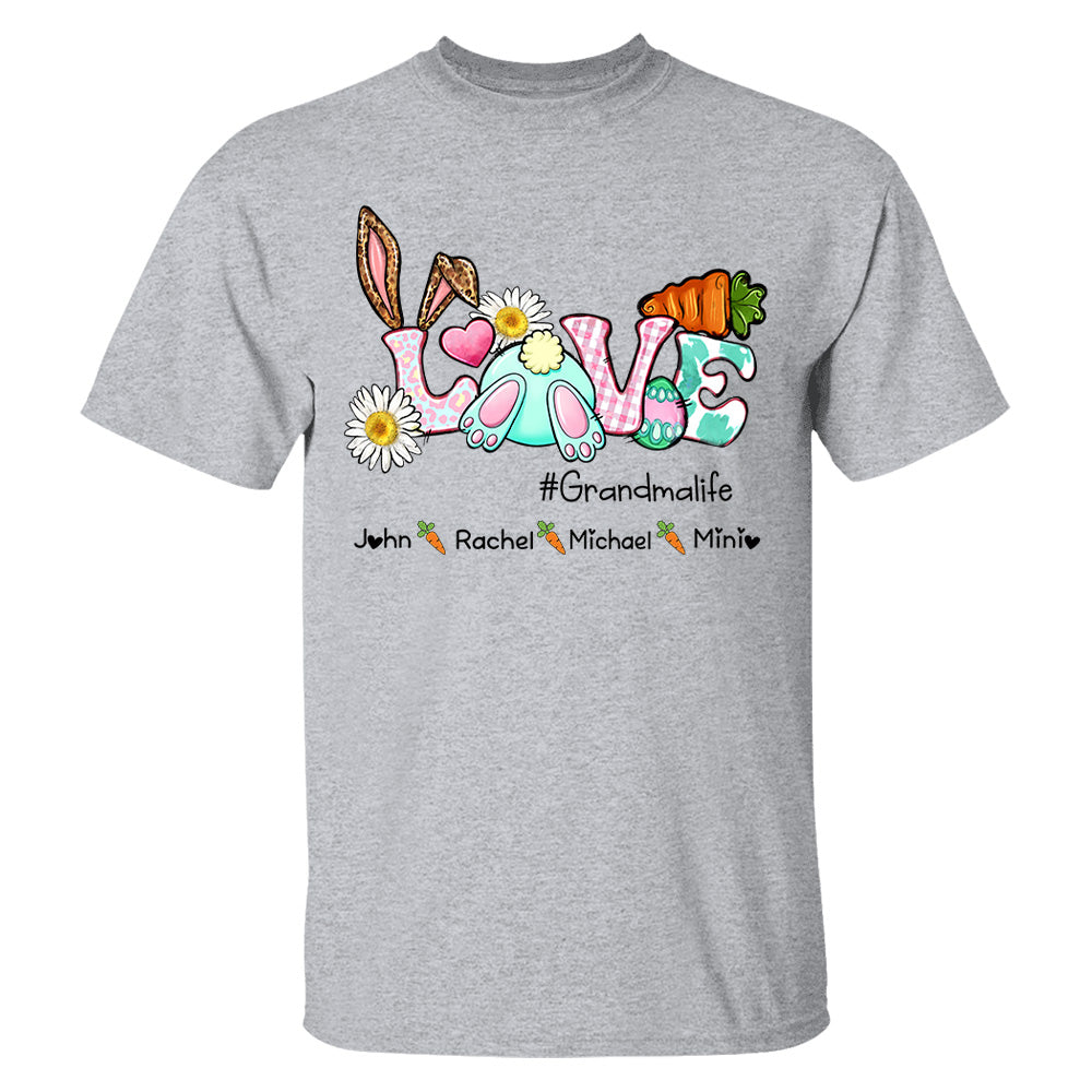 Love Easter Bunny Grandmalife Shirt, Easter Day Custom Shirt, Easter Bunny Shirt With Kids Name