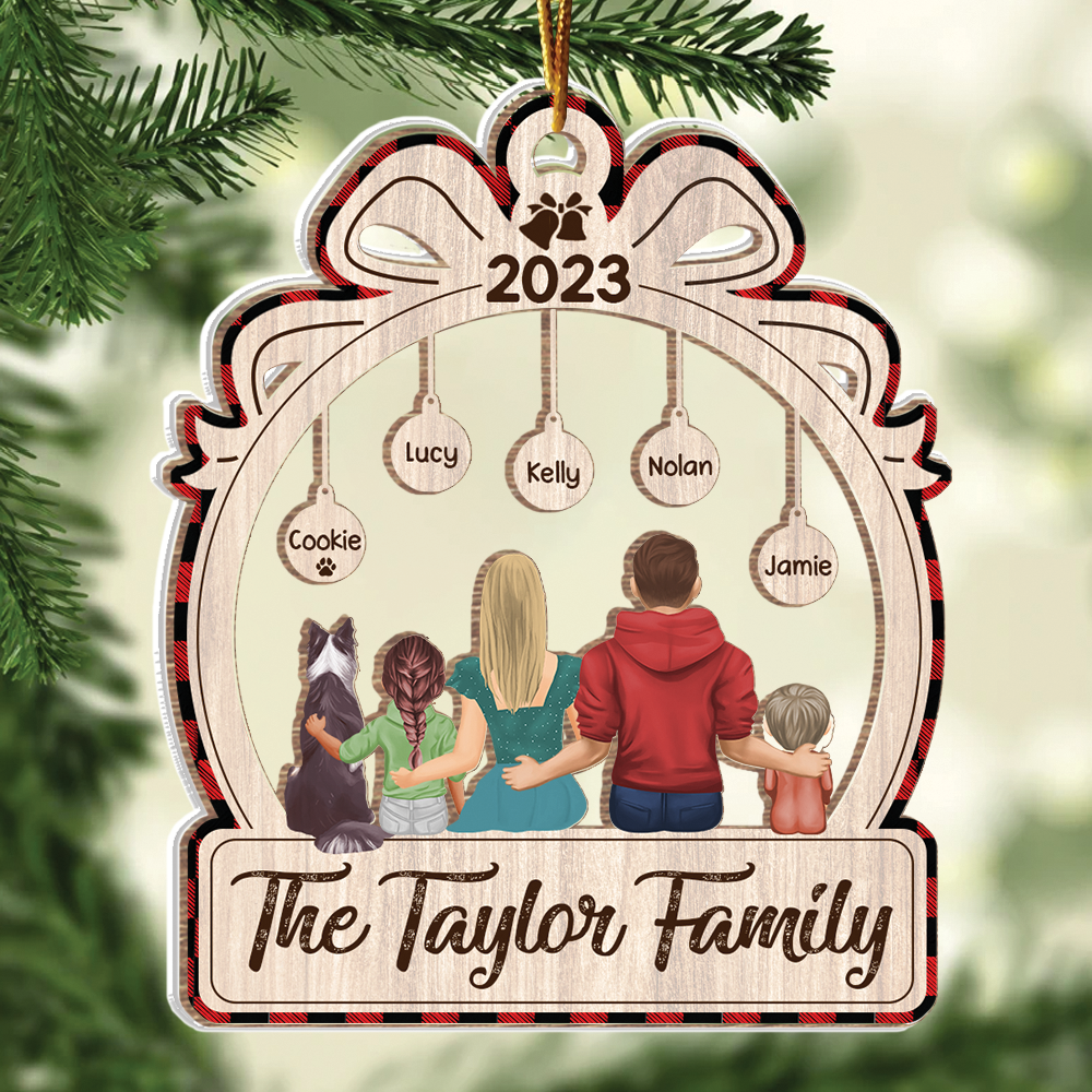 Personalized Family With Pets Ornament, 2 Layered Mix Ornament, Family Ornament, Custom Christmas Ornament, Christmas Gift Na02