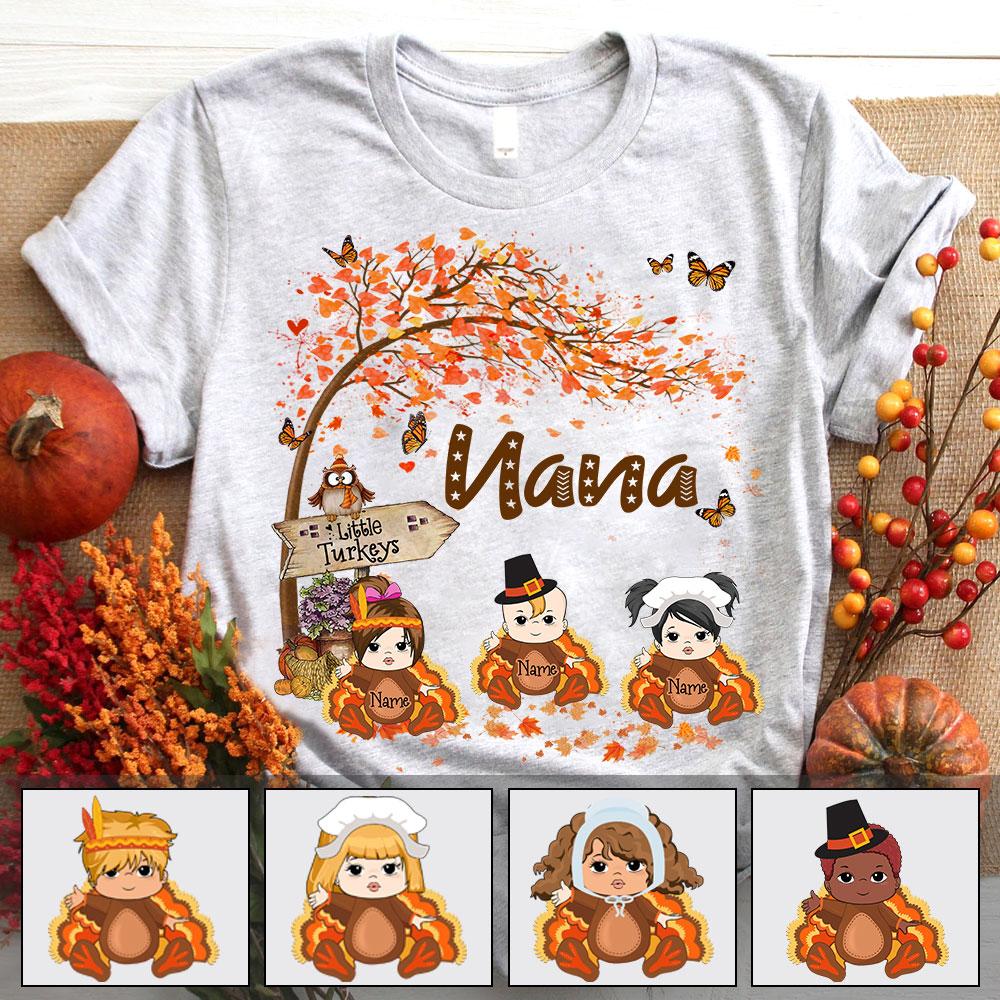 Nana's Little Turkeys Thanksgiving Custom Shirt Gift For Grandma