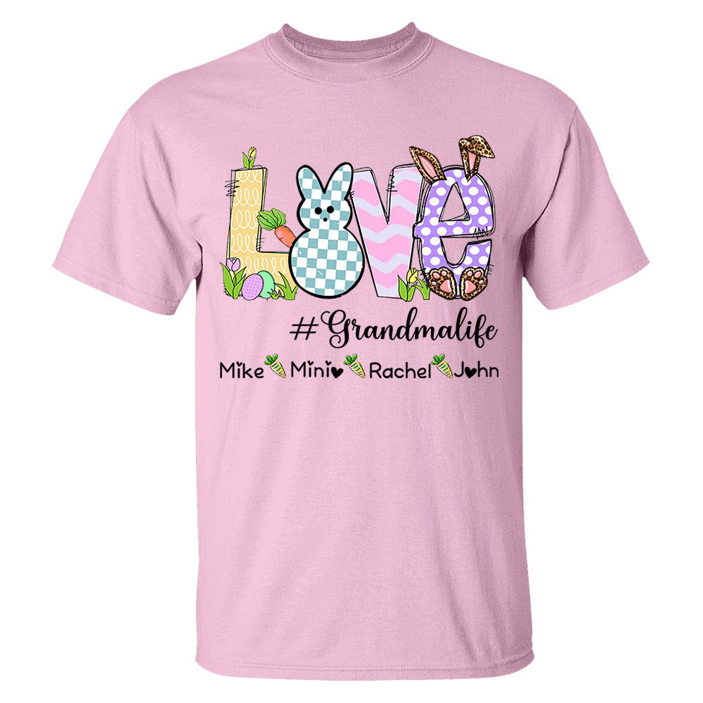 Personalized Love Grandma Life Bunny Easter T-Shirt, Custom Grandma Shirt, Retro Easter Bunny And Carrot Kids