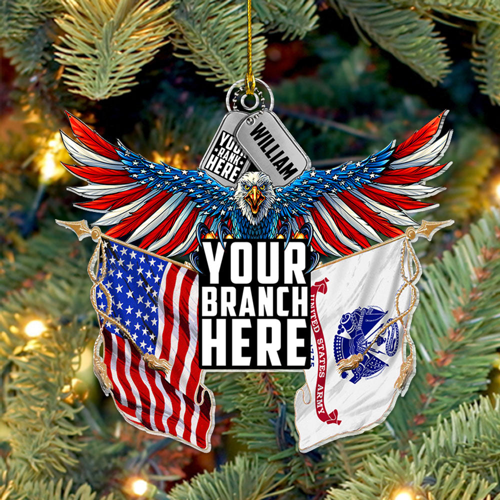 Personalized Ornament Bald Eagle American Flag Acrylic Christmas Ornament For Veteran H2511