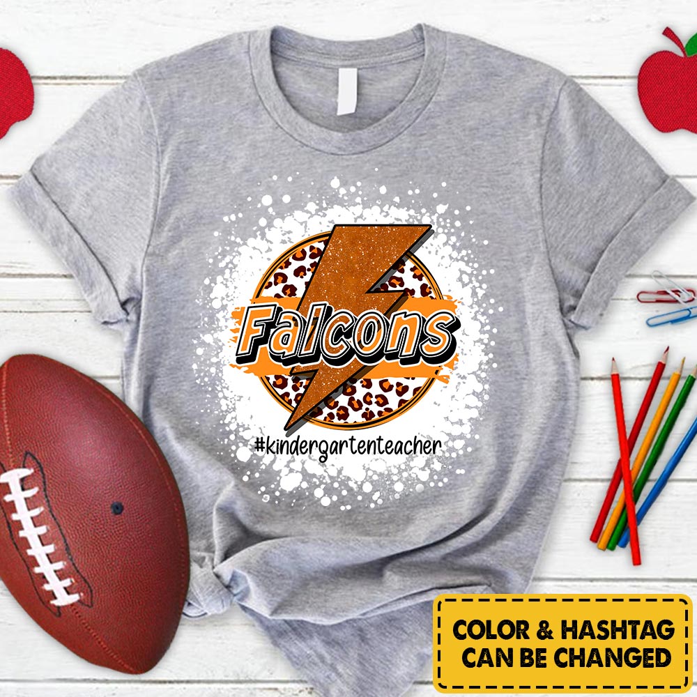 Personalized Falcons Leopard Lightning Bolt Circle T-Shirt For Teacher