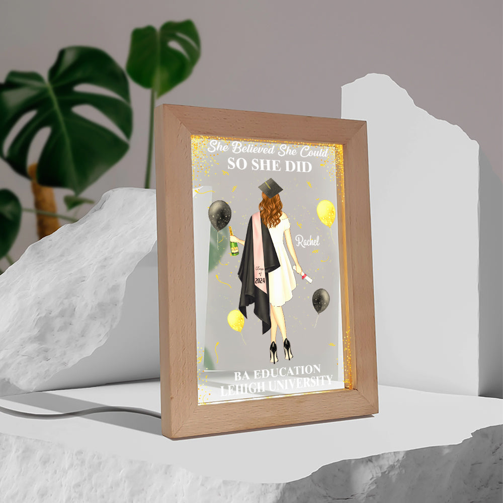 So She Did - Personalized Picture Frame Light Box - Custom Graduation Gift