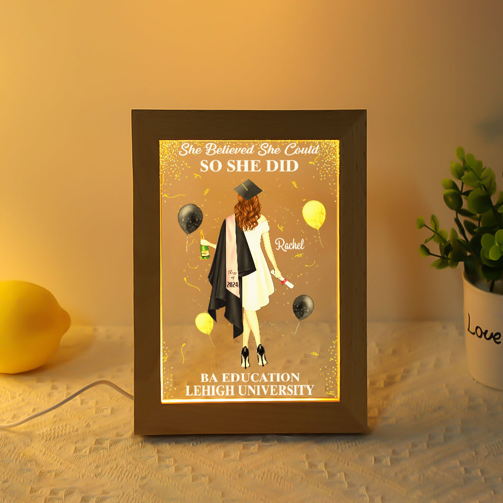 So She Did - Personalized Picture Frame Light Box - Custom Graduation Gift