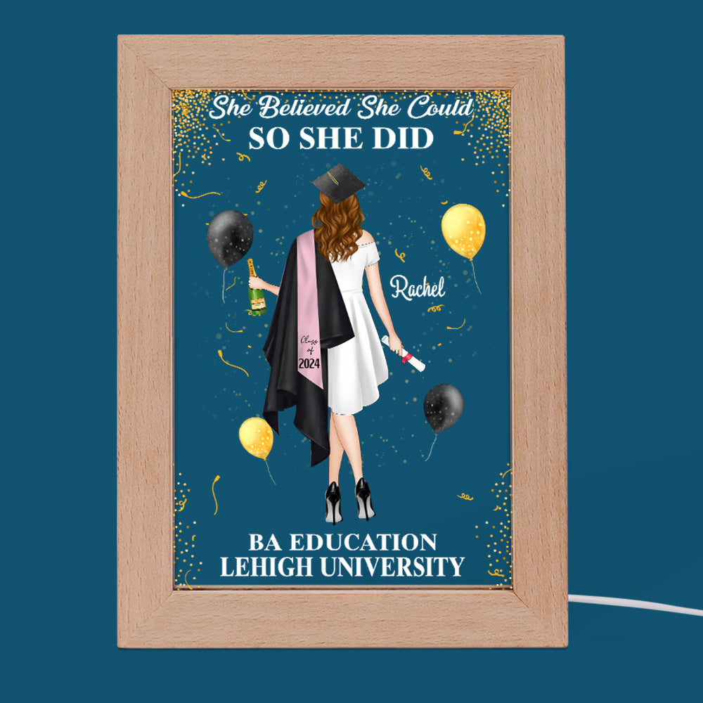 So She Did - Personalized Picture Frame Light Box - Custom Graduation Gift