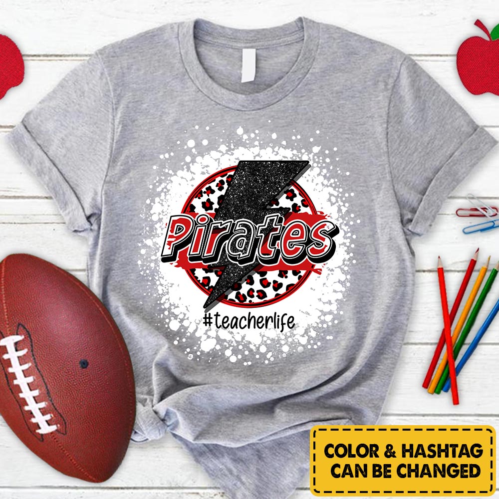 Personalized Pirates Leopard Lightning Bolt Circle T-Shirt For Teacher