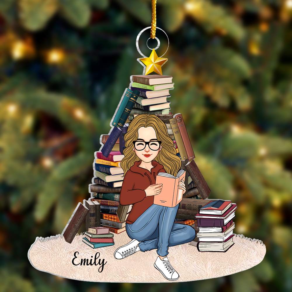 Books Christmas Tree Personalized Acrylic Ornament Gift For Book Lover