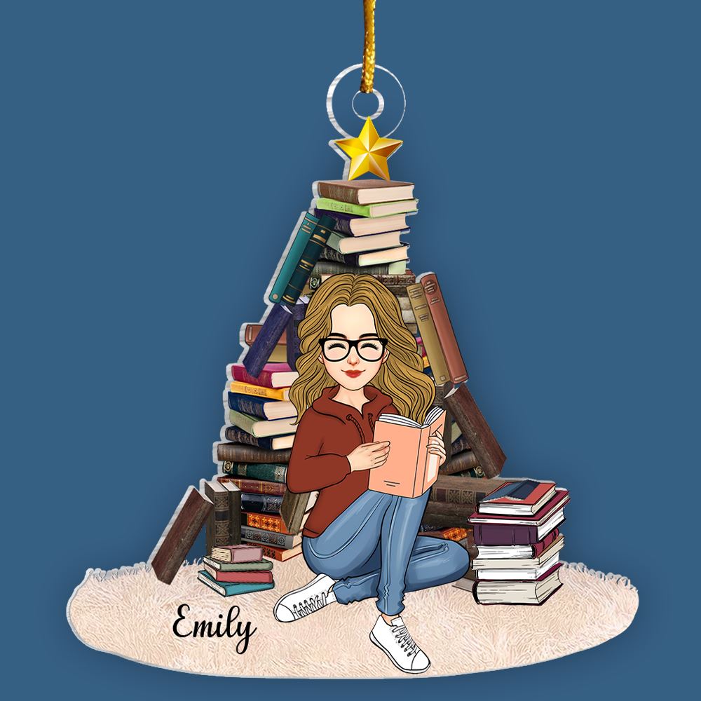 Books Christmas Tree Personalized Acrylic Ornament Gift For Book Lover, Reading Lovers