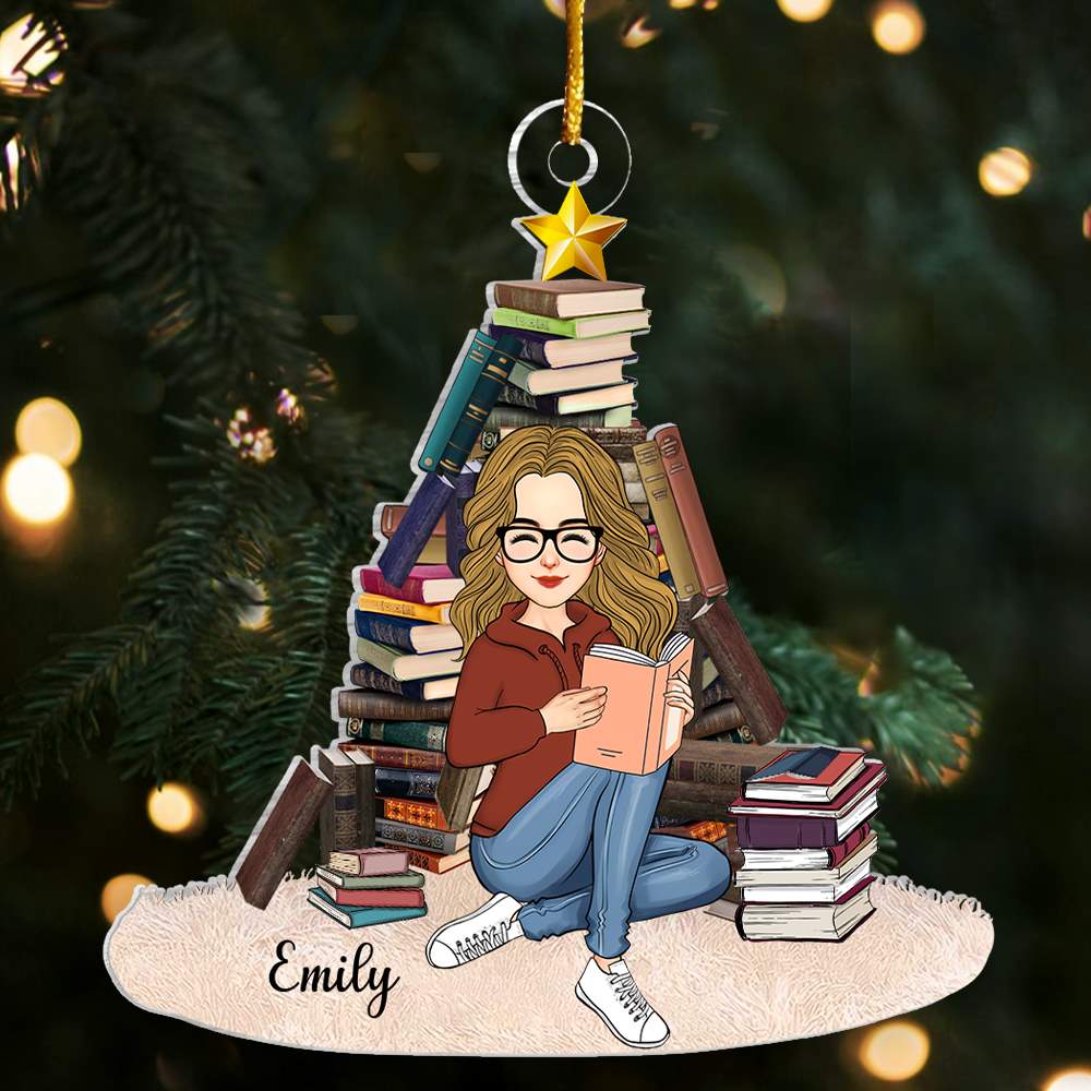 Books Christmas Tree Personalized Acrylic Ornament Gift For Book Lover, Reading Lovers