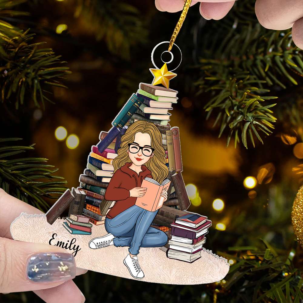 Books Christmas Tree Personalized Acrylic Ornament Gift For Book Lover, Reading Lovers