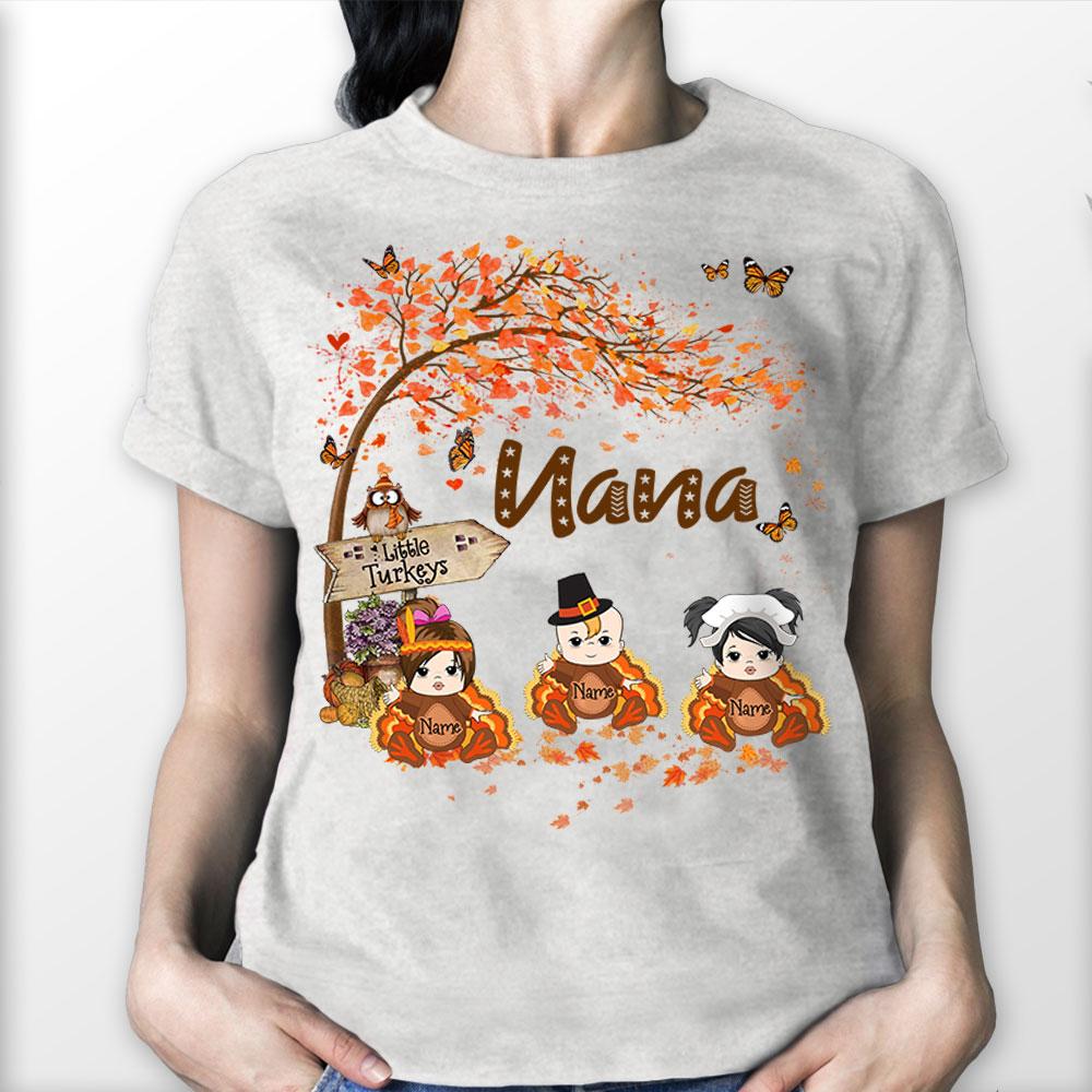 Nana's Little Turkeys Thanksgiving Custom Shirt Gift For Grandma