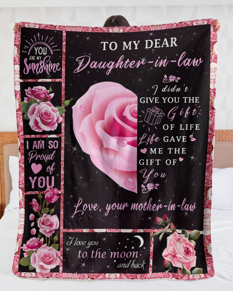 To My Dear Daughter In Law Pink Rose Blanket From Mother In Law, To My Dear Daughter In Law You Are My Sunshine Pink Rose Blanket For Daughter In Law.