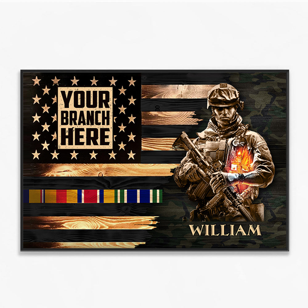 Personalized Poster Canvas For Military Veteran Soldier America Rustic Flag Poster Canvas K1702