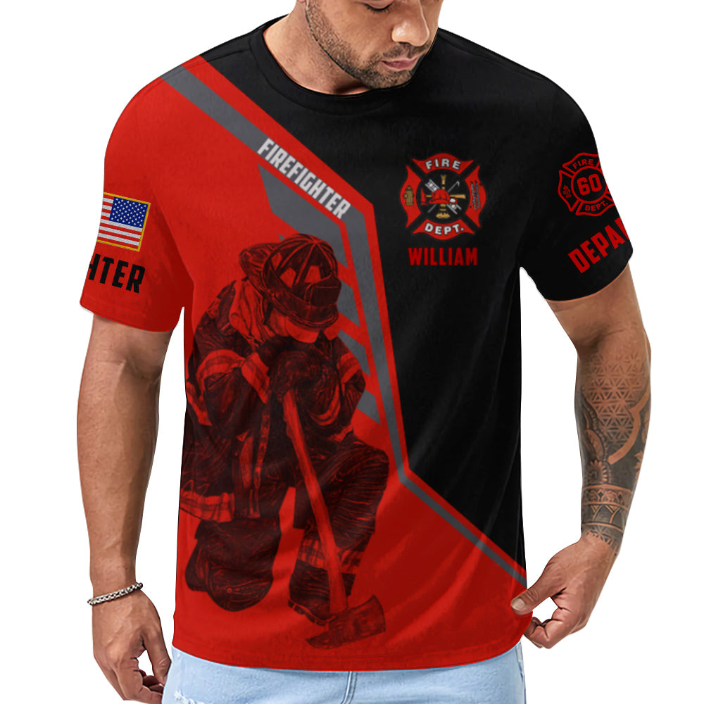 Personalized Shirts Firefighter Custom Name Clipart Number Fireman All Over Print Shirt K1702