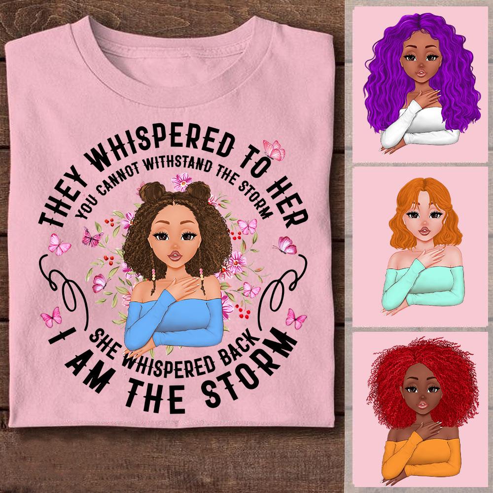Personalized Breast Cancer Warrior Shirt, They Whispered To Her You Cannot Withstand The Storm Breast Cancer Warrior Shirt.
