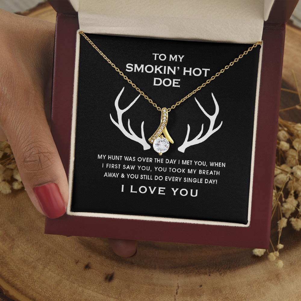 To My Smokin Hot Doe Necklace Husband, Wife Hunting Deer Necklace, Wife Forever Love Alluring Beauty Necklace For Women