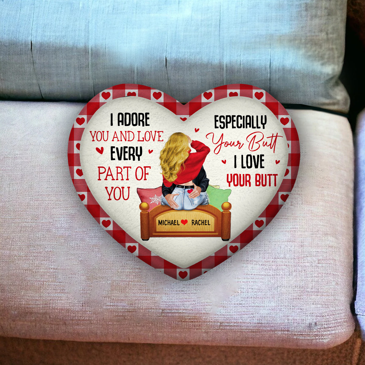 I Adore You And Love Every Part Of You, Couple Gift, Personalized Heart Pillow, Naughty Couple Pillow