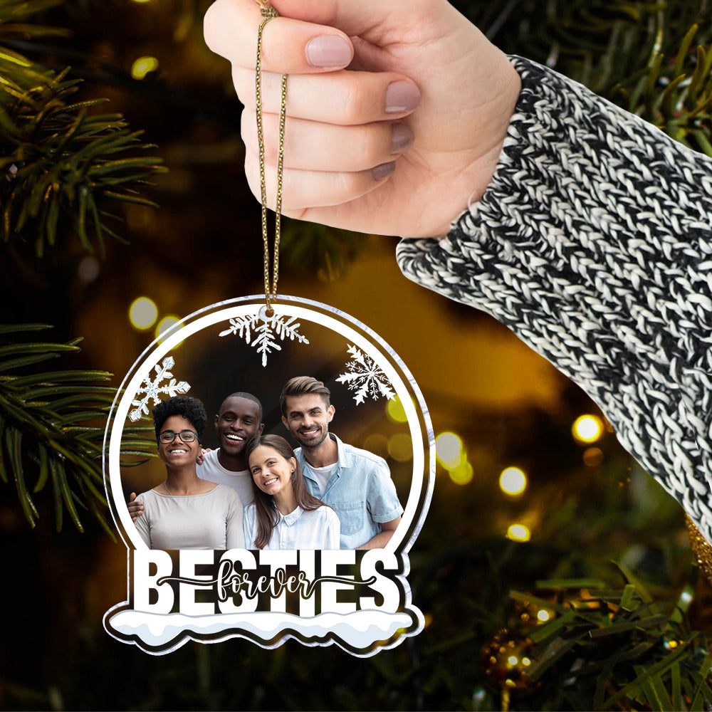 Custom Photo Besties Forever - Personalized Snow Globe Shaped Acrylic Ornament