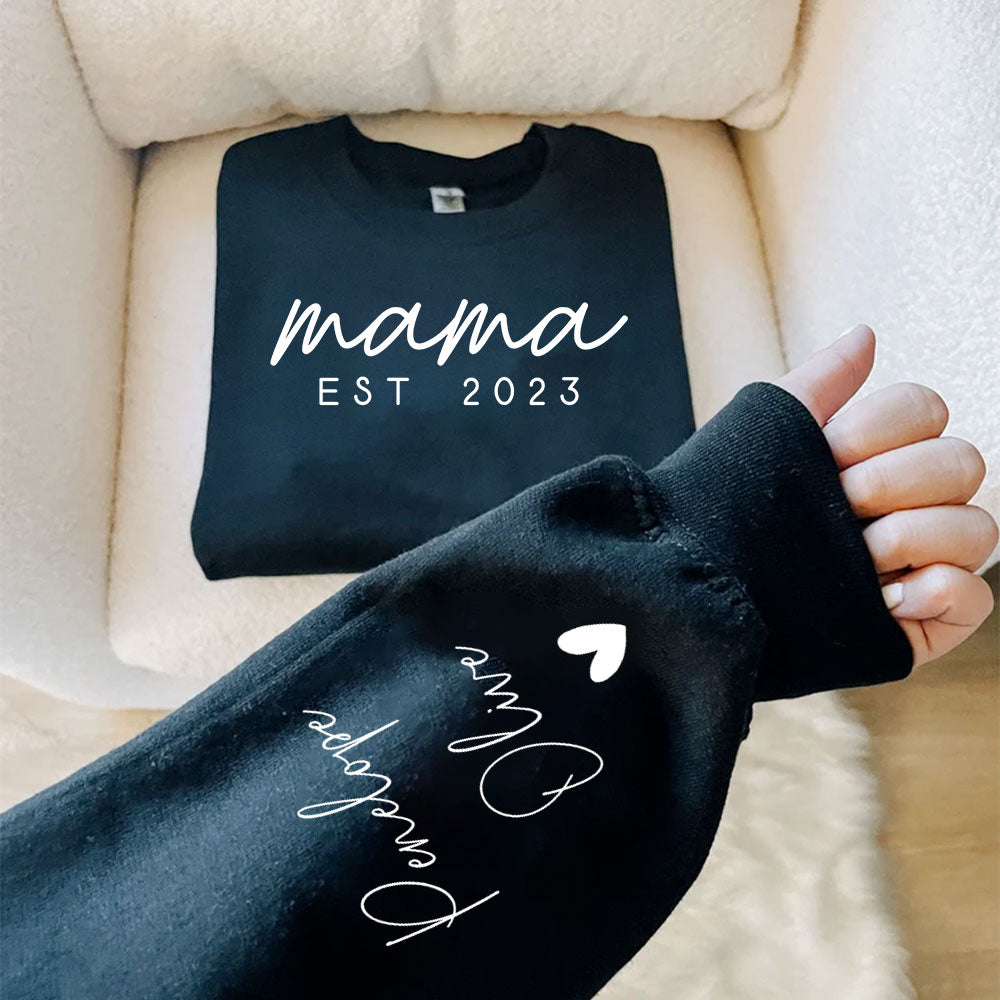 Custom Mama Sweatshirt with Date and Children Name on Sleeve