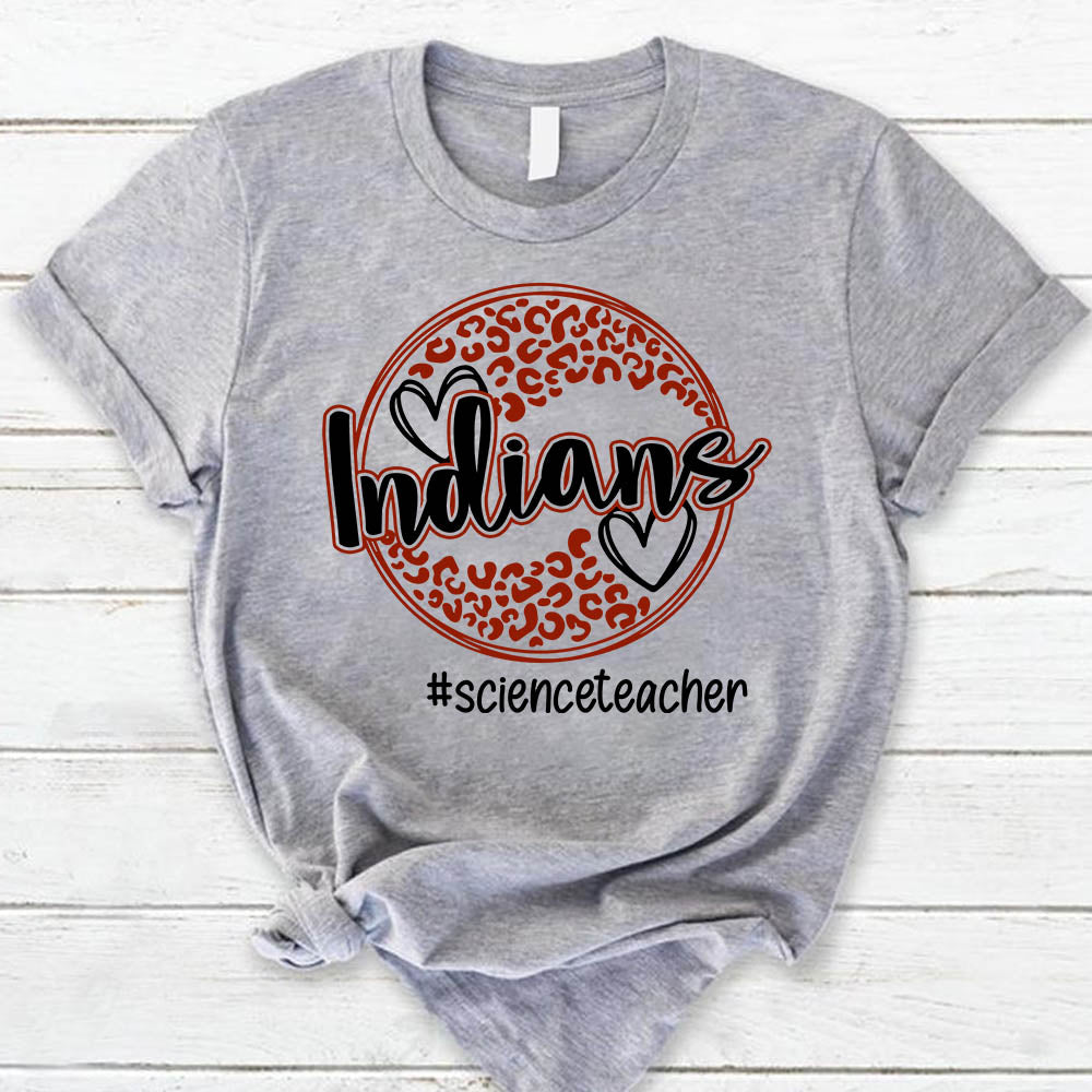 Personalized Indians Mascot Circle Leopard T-Shirt For Teacher