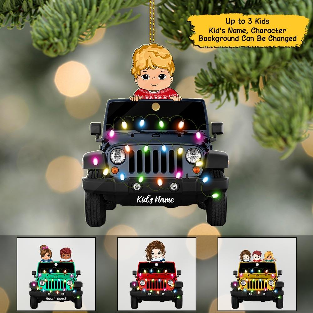 Personalized Grandkids Ornament Gift For Family - Custom Ornaments Gift For Family - Cute Kids With Car Christmas Ornament