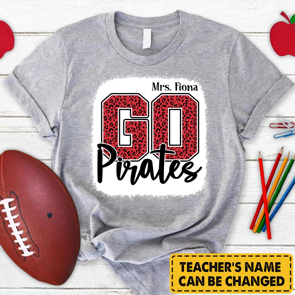 Personalized Go Pirates Mascot Colorful Leopard Custom Name T-Shirt For Teacher