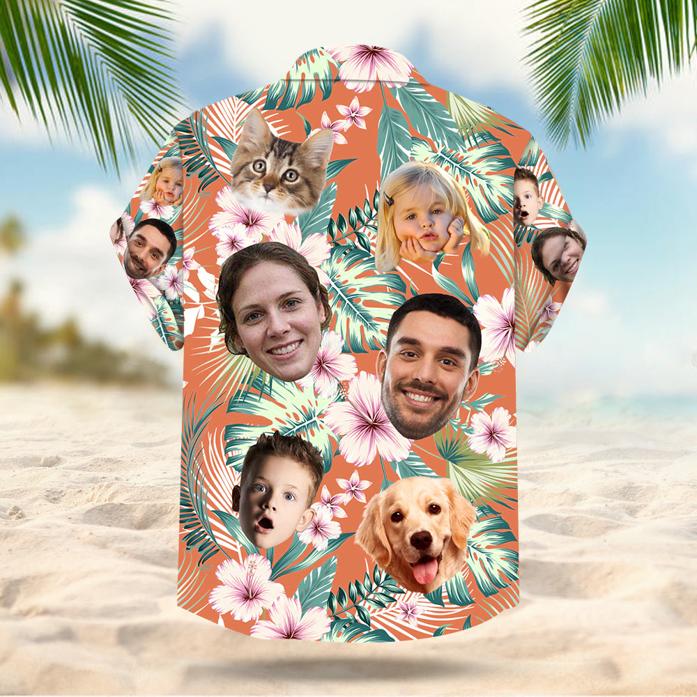 Custom Dog Cat Face Leaves & Flowers Custom Hawaiian Shirt With Multiple Faces