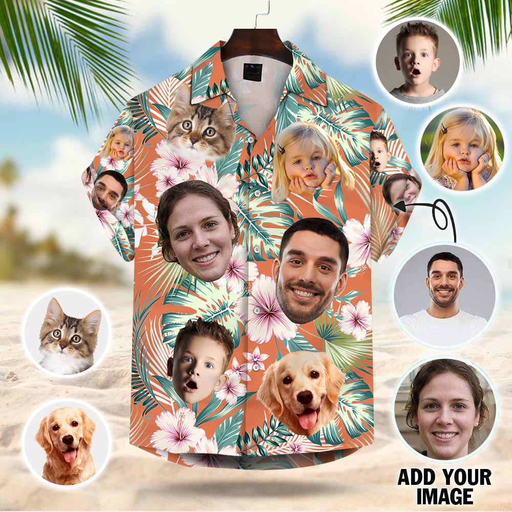 Custom Dog Cat Face Leaves & Flowers Custom Hawaiian Shirt With Multiple Faces