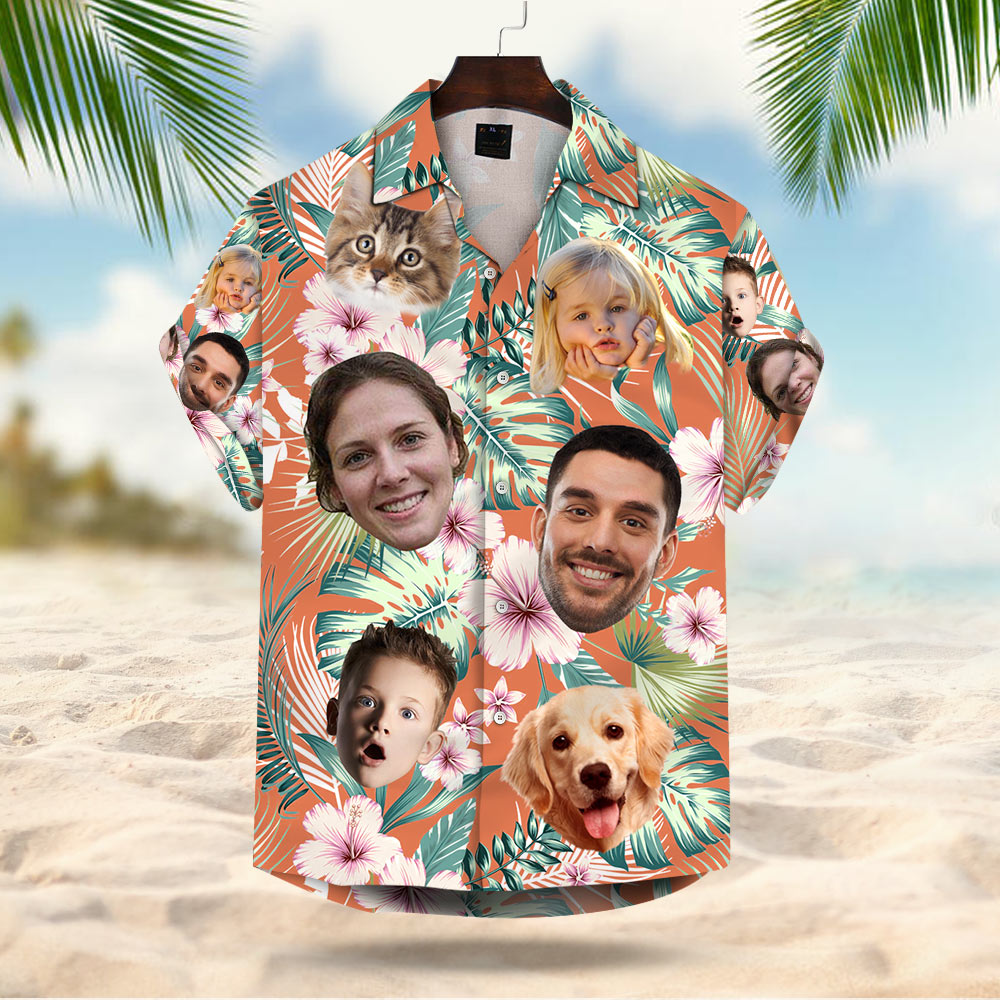 Custom Dog Cat Face Leaves & Flowers Custom Hawaiian Shirt With Multiple Faces