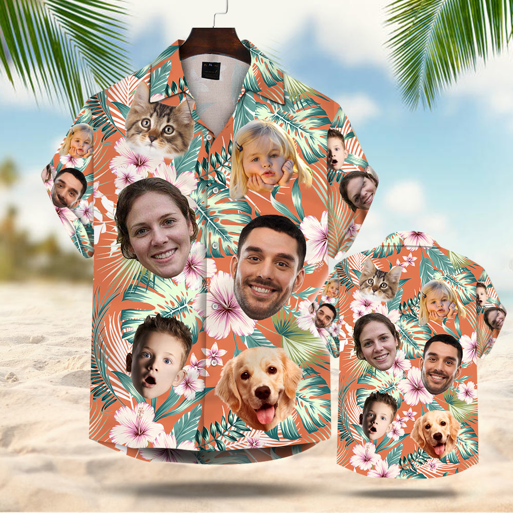 Custom Dog Cat Face Leaves & Flowers Custom Hawaiian Shirt With Multiple Faces