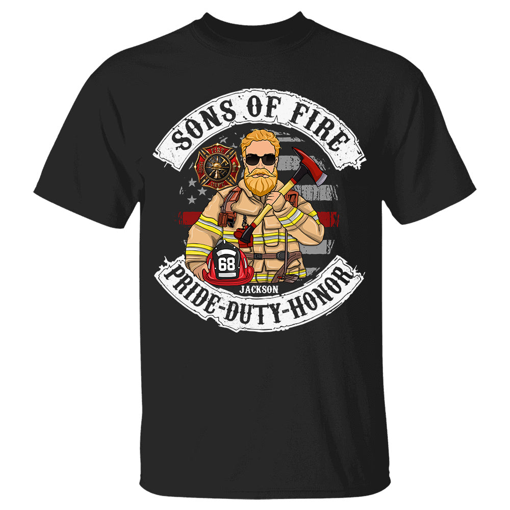 Sons Of Fire Pride Duty Honor Personalized Shirt For Firefighter Custom Name Number H2511