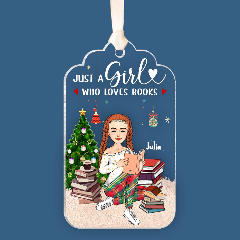 Just A Girl Who Loves Books Personalized Book Lover Christmas Ornament
