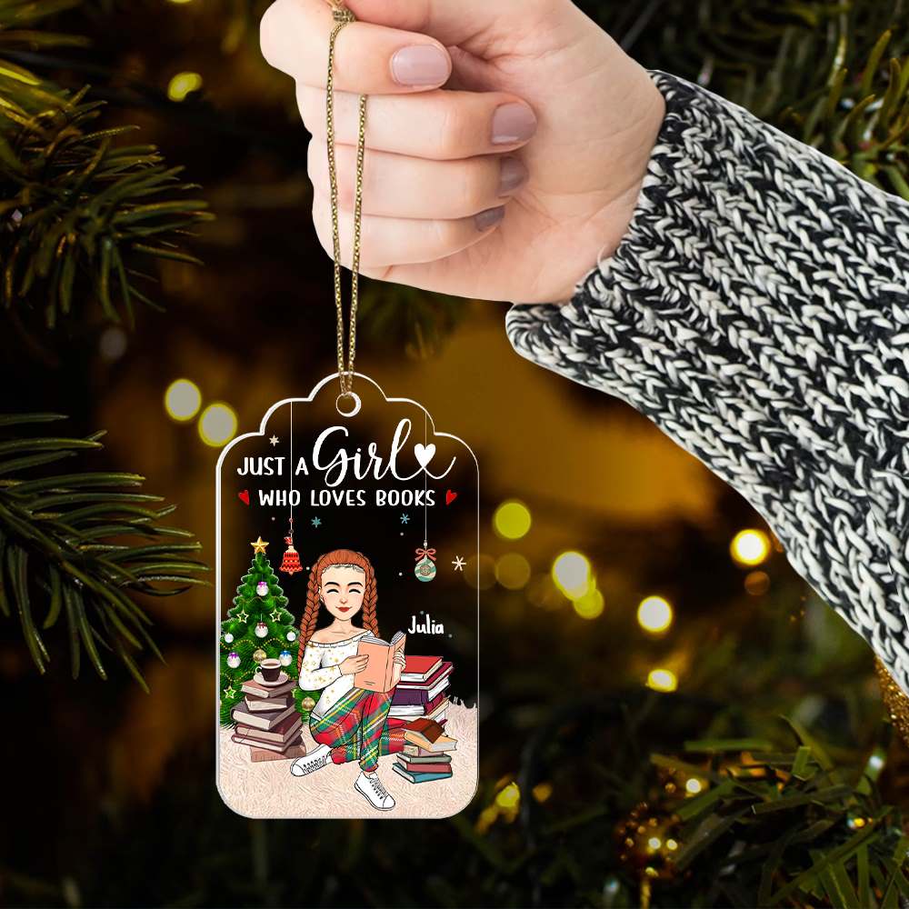 Just A Girl Who Loves Books Personalized Book Lover Christmas Ornament