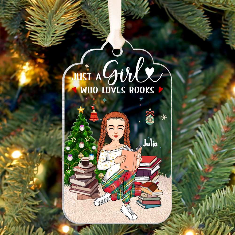 Just A Girl Who Loves Books Personalized Book Lover Christmas Ornament