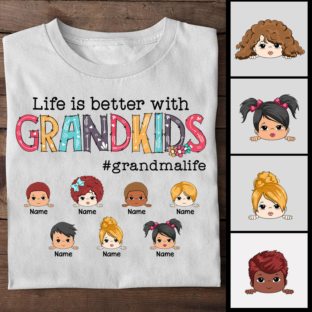 Personalized Life Is Better With Grandkids Grandma Life Shirts For Grandmas, Nickname And Grandkid's Name Can Be Changed