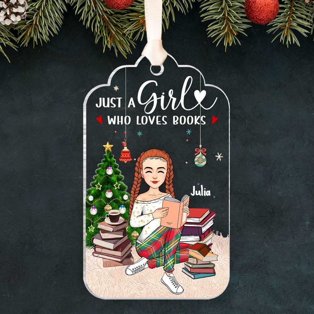 Just A Girl Who Loves Books Personalized Book Lover Christmas Ornament TT01