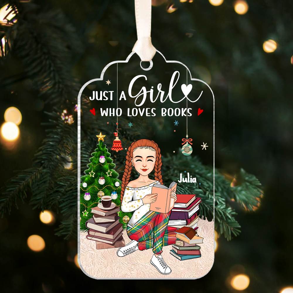 Just A Girl Who Loves Books Personalized Book Lover Christmas Ornament
