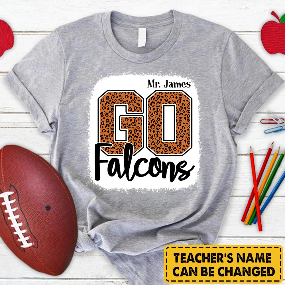 Personalized Go Falcons Mascot Colorful Leopard Custom Name T-Shirt For Teacher
