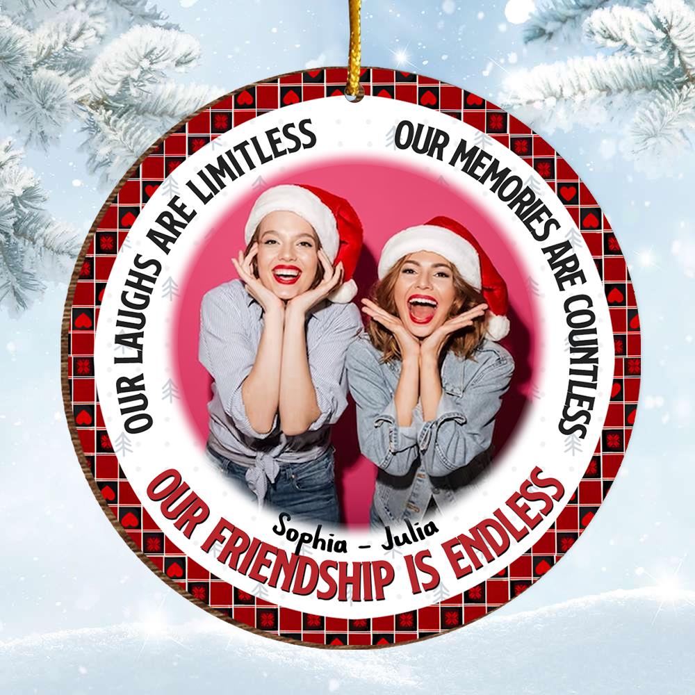 Our Friendship Is Endless - Personalized Upload Photo Besties Wooden Ornament