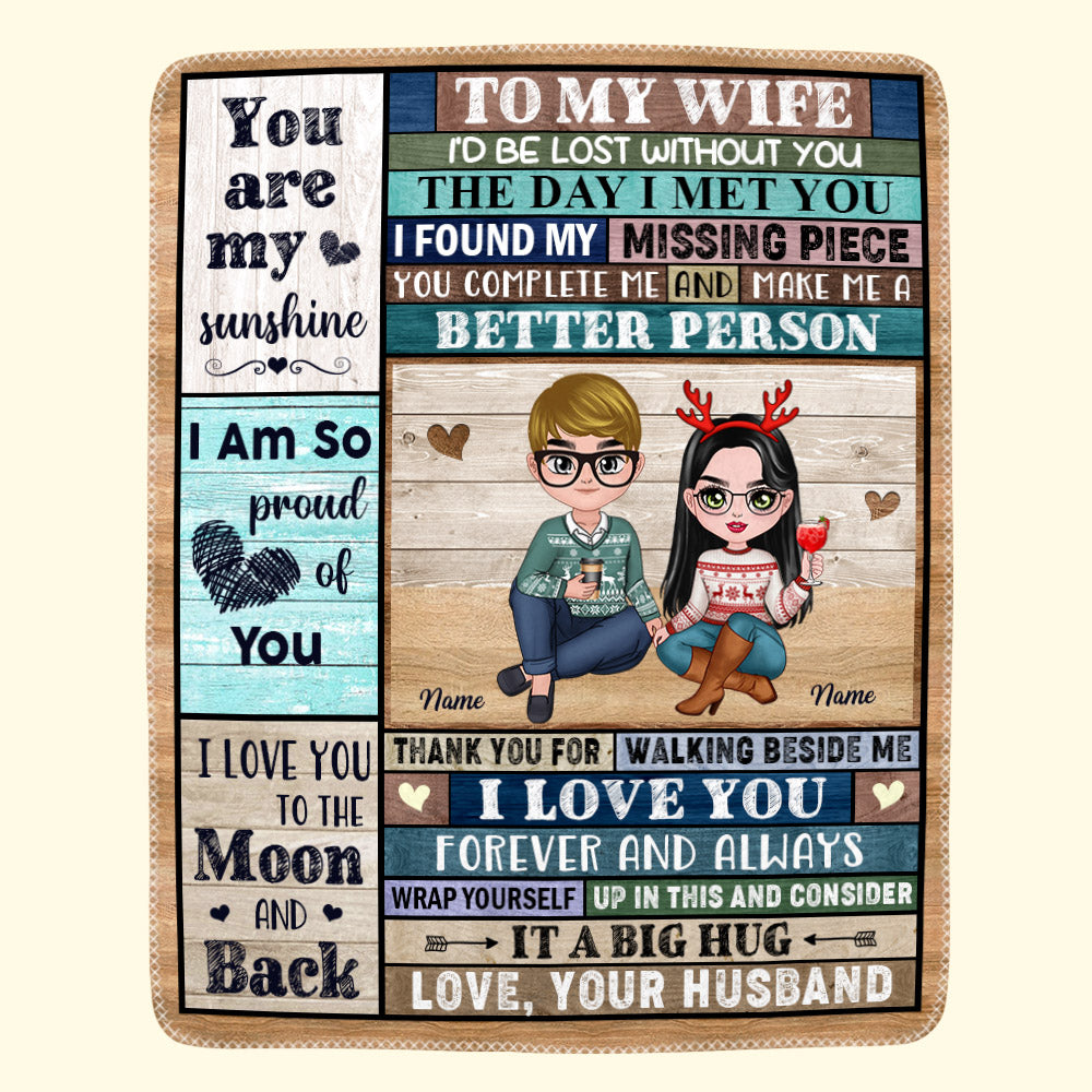 To My Wife The Day I Met You I Found My Missing Piece Couple Sitting Graphic Custom Blanket For Wife