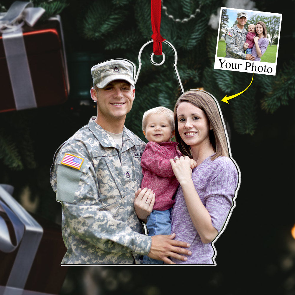 Custom Photo Military Acrylic Ornament Gift For Military Family