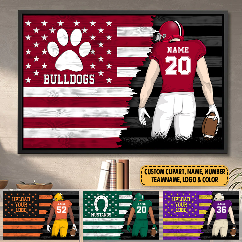 Personalized American Football Us Flag Poster And Canvas Custom Team Logo Team American Football K1702